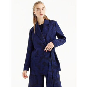 J.CREW COLLECTION Tie-close Jacquard Pajama Blazer Black Gray Small